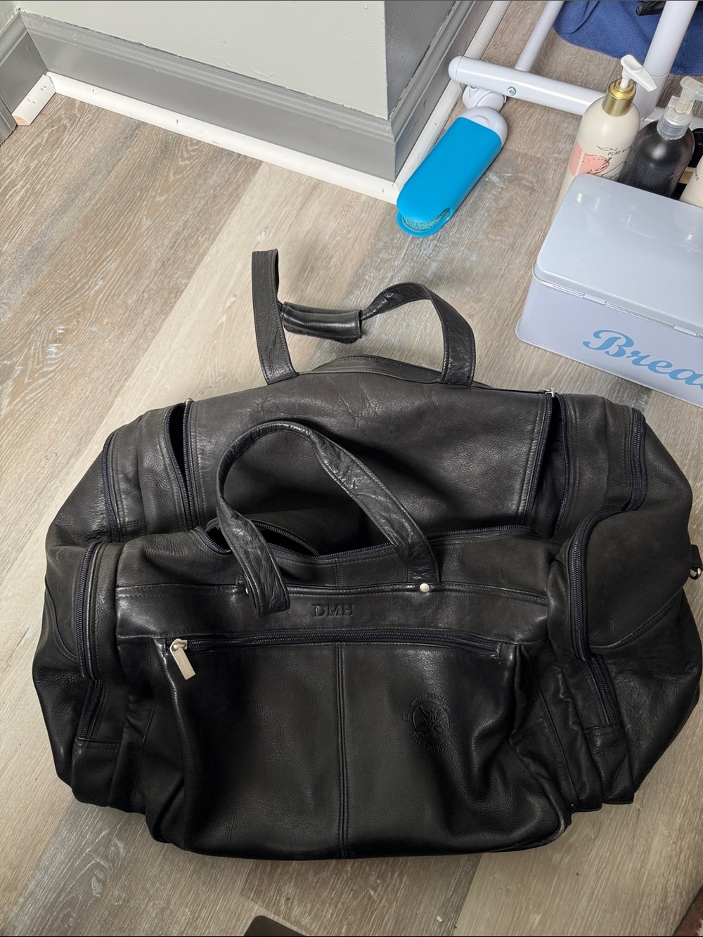 Black Leather Duffel Bag - Unbranded